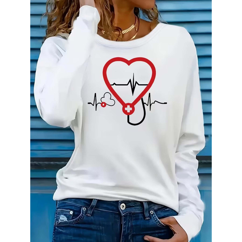 Stethoscope - Stethoscoop Hart ECG Print Casual T-shirt